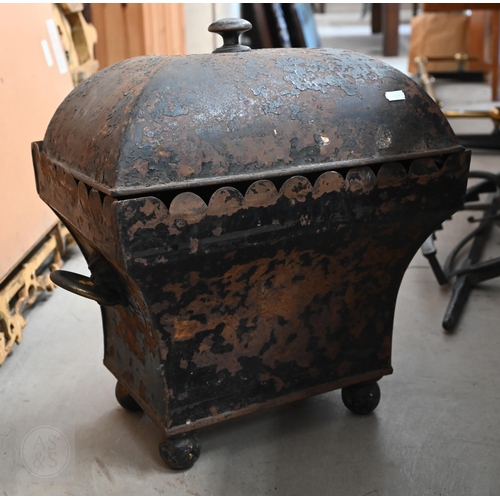387 - Victorian shell shaped coal scuttle to/w a Victorian coal bucket with decorative lion head handles (... 