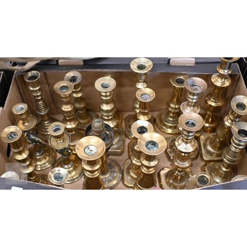 397 - Twenty four various Victorian brass candlesticks - mostly pairs (box)