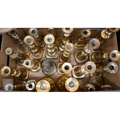 397 - Twenty four various Victorian brass candlesticks - mostly pairs (box)