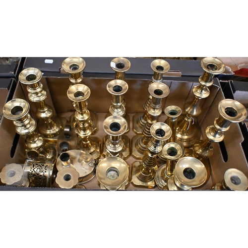 398 - Twenty two various Victorian and later brass candlesticks (box)