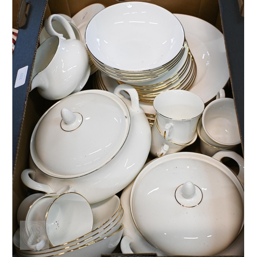 402 - A Queen Anne (manufacturer) gilt-rimmed dinner/tea service, 46 pieces (box)