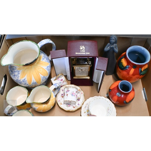 404 - A boxed Woodford carriage clock (as new), to/w two Poole Pottery Gemstone 'Volcano' vases by Anita H... 