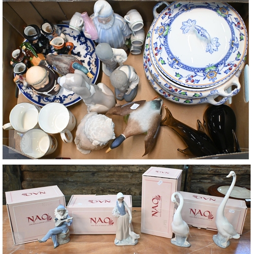 406 - A Spode figure 'Mallard Settling' to/w eight Nao figures (four boxed), a Continental 'Night cap' fig... 