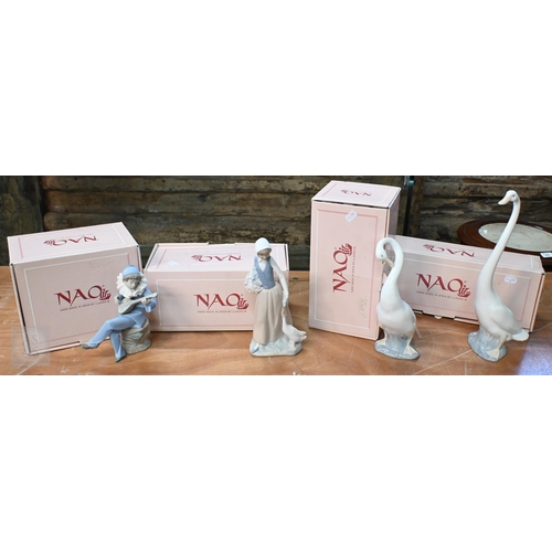 406 - A Spode figure 'Mallard Settling' to/w eight Nao figures (four boxed), a Continental 'Night cap' fig... 
