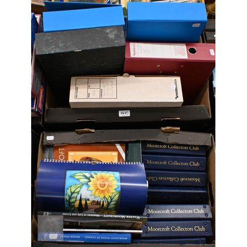 545 - A quantity of volumes and periodicals on the subject of collecting Moorcroft pottery ( 2 boxes)