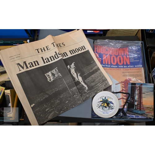 549 - A quantity of vintage games, cigarette cards, newspapers, first day covers etc (box)