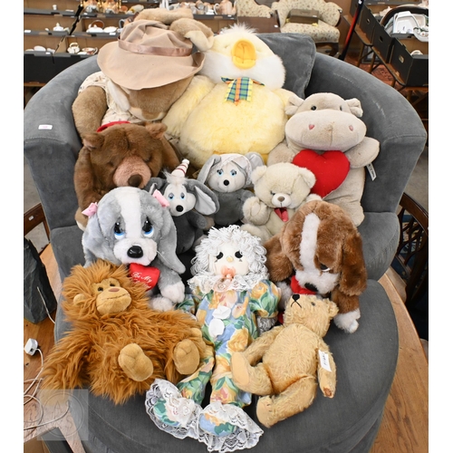 565 - #A quantity of sort toys including large rabbit and chick, hippo, bears etc