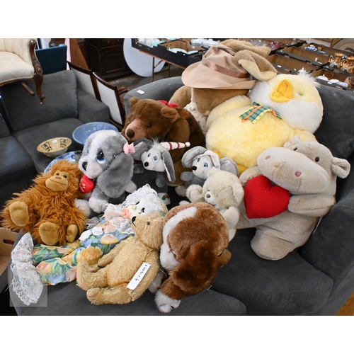565 - #A quantity of sort toys including large rabbit and chick, hippo, bears etc