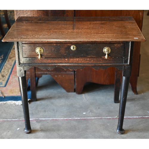 576 - An 18th century oak hall table with single drawer and turned front supports, 84 x 52 x 70 cm high