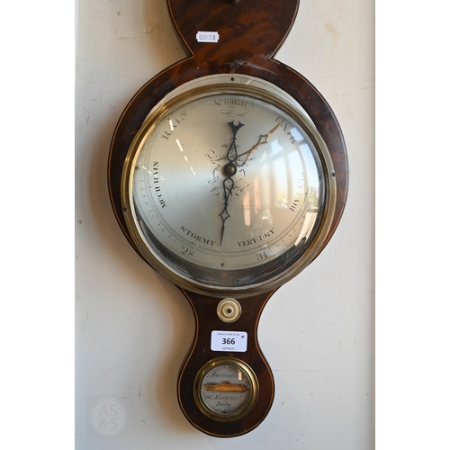 366 - #Antique mahogany wheel barometer with silvered dials/registers by Martinelli & Sons, 98 cm h
