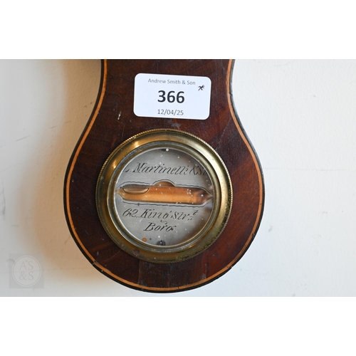 366 - #Antique mahogany wheel barometer with silvered dials/registers by Martinelli & Sons, 98 cm h