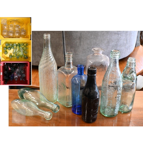 384 - Various antique and vintage glass bottles, including cods, Hamilton torpedoes, square spirit bottles... 