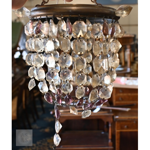 413 - A three branch clear glass electrolier to/w a small brass and glass basket pendant shade (2)