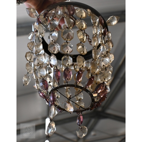 413 - A three branch clear glass electrolier to/w a small brass and glass basket pendant shade (2)