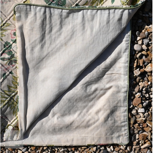 570 - A pair of vintage floral curtains with raised trellis design and curved top, 260 x 182 cm drop