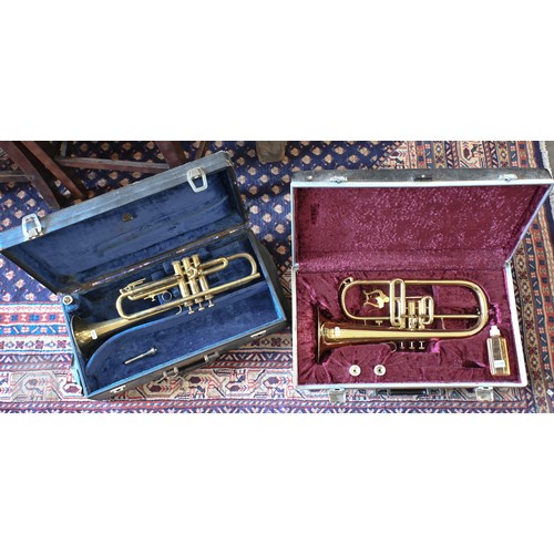 364 - A Boosey & Hawkes 400 brass flugelhorn, to/w a Barnes & Mullins Champion trumpet (2 - both c... 