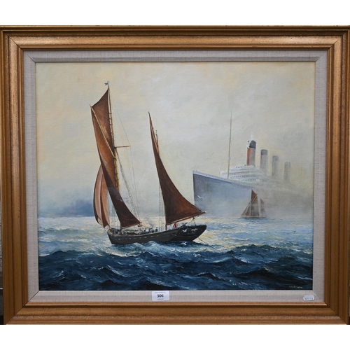 Richard Barron - 'Hamble crabbers out on the Solent, circa 1920s', oil on canvas, signed, 49 x 59 cm