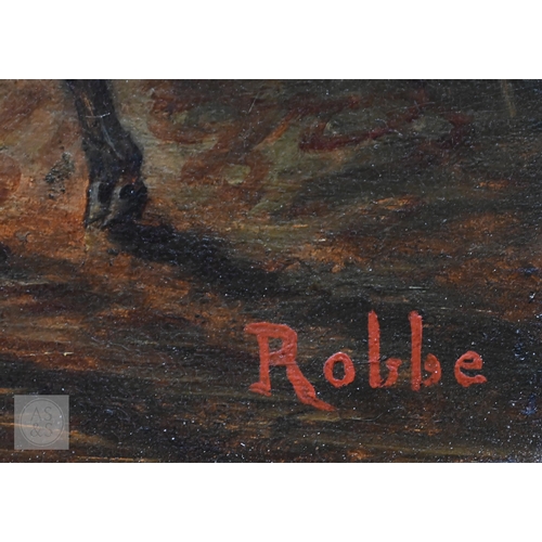 401 - Louis Robbe (1806-87) - Sheep in a barn interior, oil on board, signed lower right, 23 x 29 cm, 37 x... 