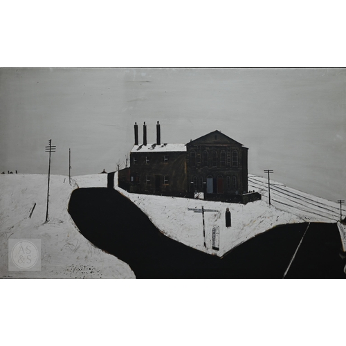 457 - Peter Brook (1927-2009) - Colden to Widdop, industrial winter scene, oil on canvas, signed lower lef...