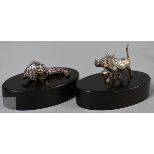 Patrick Mavros シルバー彫刻 置物 アフリカ動物 黒檀台 箱付 Patrick Mavros (Zimbabwe): a set of eight place-card holders with