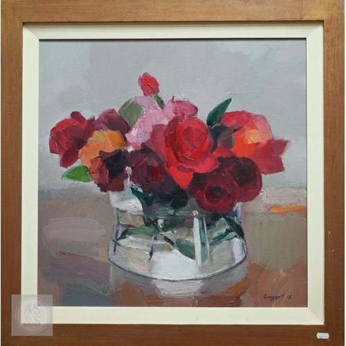 Layzell - Still life study with roses in a glass vase, oil on canvas, signed and dated '06 lower right, 54 x 54 cm, 70 x 70 cm including frame