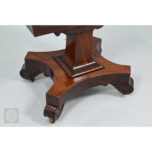 50 - A Victorian mahogany work table, the rectangular top with frieze drawer over a tapering pleated silk... 