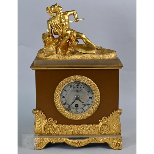 60 - Robert, Paris, a 19th century gilt mounted bronzed mantel clock, the 8-day single train movement wit... 