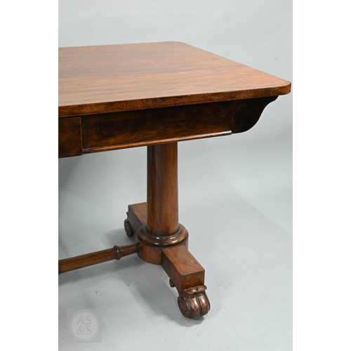 53 - A Victorian rosewood centre table, the rectangular top with rounded corners over a frieze drawer and... 