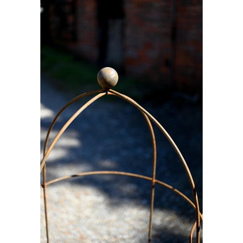 14 - A pair of wide, small, weathered steel ball head obelisks, 104 x 38 cm (2)Please note: Stock image... 