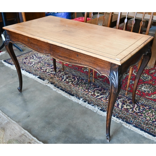 A Howard & Son mahogany inlaid console table with two drawers raised on carved cabriole supports, 114 x 60 x 72 cm high