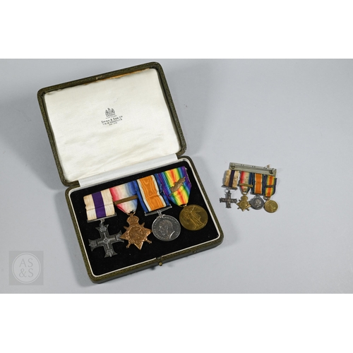 A WWI Battle of The Somme Military Cross / M-I-D medal group of four to Captain A T Hayes, B Battery, 124 Brigade RFA, comprising Military Cross (privately engraved to verso 'For Skill & Gallantry, Captain A.T.H. Hayes, B Battery, 124 Brigade, September 1916); 1914-15 'Mons' Star and bar (as Lieutenant); 1914-18 BWM; Victory Medal with M-I-D oak leaf (both as Major); mounted as worn in Spink & Son case to/with miniature medal strip