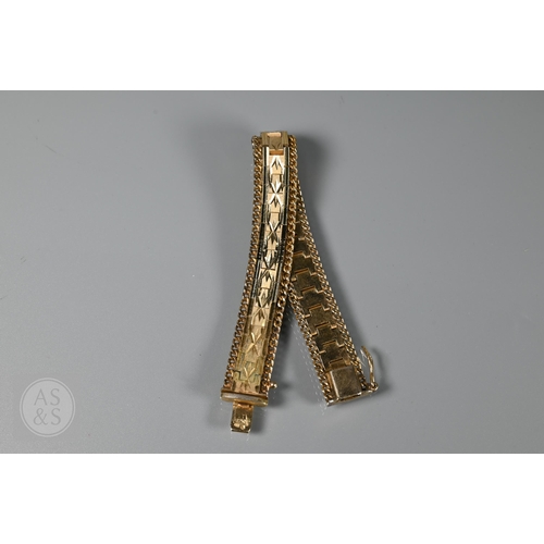 185 - A green jade bead necklace with yellow metal beads and clasp, stamped 14k; another green jade neckla... 