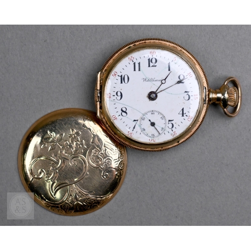 260 - A ladies Waltham 14k gold fob watch, 32 mm, all-in 28g, a/f, dial cracked, movement fully wound ... 