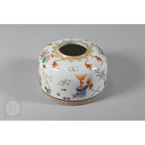 309 - A Chinese famille rose 'beehive' brush washer, painted in polychrome enamels with five bats, Daoist ... 