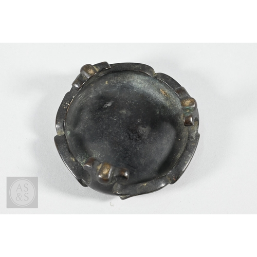 310 - A 17th/18th century Chinese bronze censer (incense burner) and original stand, the censer with compr... 