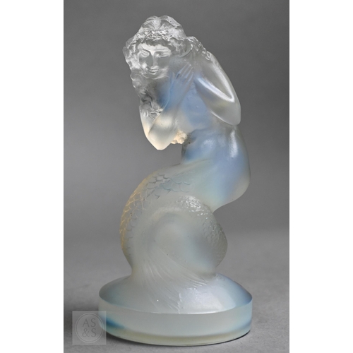 355 - A Rene Lalique 'Sirene' opalescent glass car mascot, moulded mark, 13cm high.