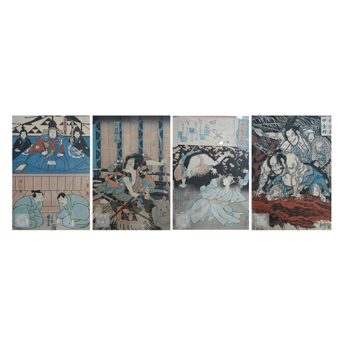340 - Utagawa Kunisada (aka Toyokuni III) two 19th century Japanese ukiyo-e woodblock prints depicting kab... 