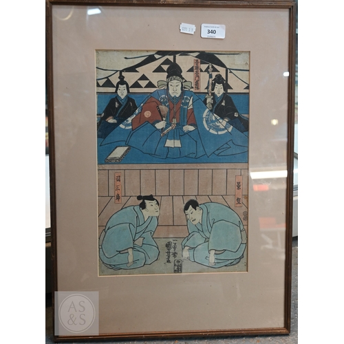 340 - Utagawa Kunisada (aka Toyokuni III) two 19th century Japanese ukiyo-e woodblock prints depicting kab... 