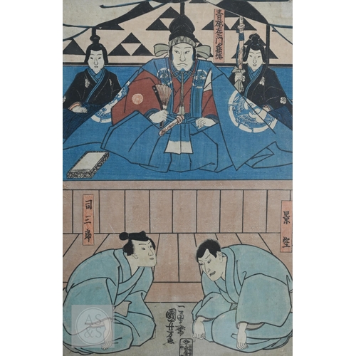 340 - Utagawa Kunisada (aka Toyokuni III) two 19th century Japanese ukiyo-e woodblock prints depicting kab... 