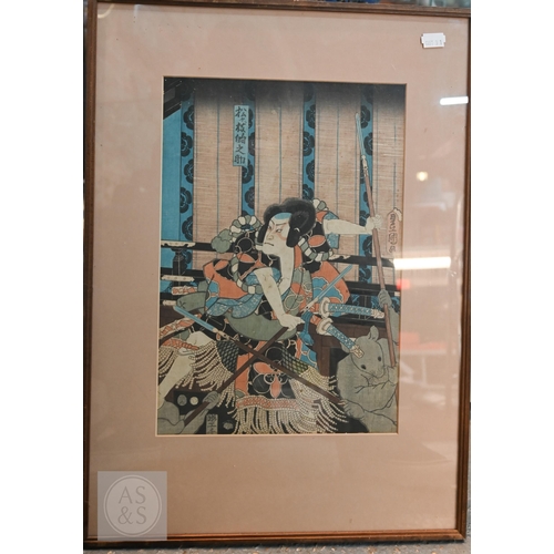 340 - Utagawa Kunisada (aka Toyokuni III) two 19th century Japanese ukiyo-e woodblock prints depicting kab... 