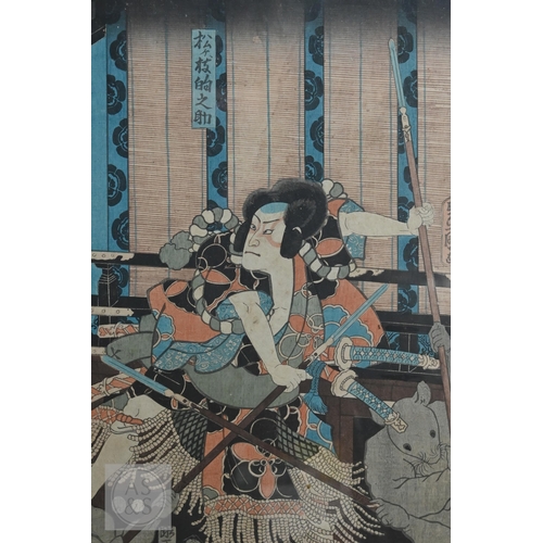 340 - Utagawa Kunisada (aka Toyokuni III) two 19th century Japanese ukiyo-e woodblock prints depicting kab... 