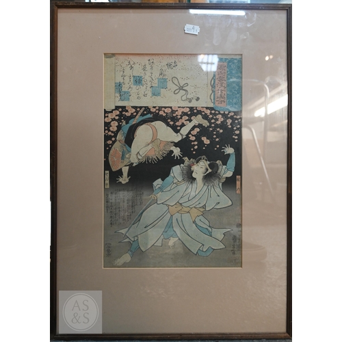 340 - Utagawa Kunisada (aka Toyokuni III) two 19th century Japanese ukiyo-e woodblock prints depicting kab... 