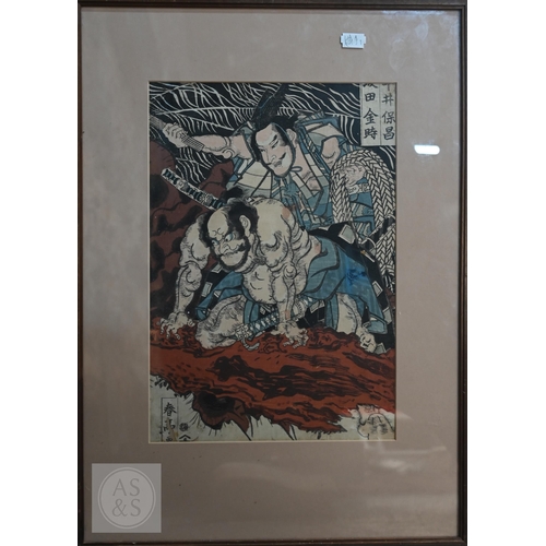 340 - Utagawa Kunisada (aka Toyokuni III) two 19th century Japanese ukiyo-e woodblock prints depicting kab... 