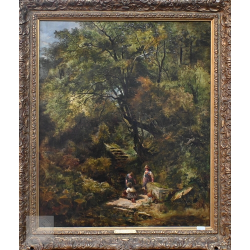 S R Percy - 'A Welsh Spring', figures collecting water, oil on canvas, signed lower left, 1848, 58 x 48 cm