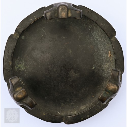 310 - A 17th/18th century Chinese bronze censer (incense burner) and original stand, the censer with compr... 