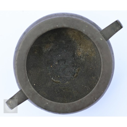 310 - A 17th/18th century Chinese bronze censer (incense burner) and original stand, the censer with compr... 