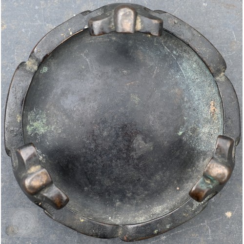 310 - A 17th/18th century Chinese bronze censer (incense burner) and original stand, the censer with compr... 