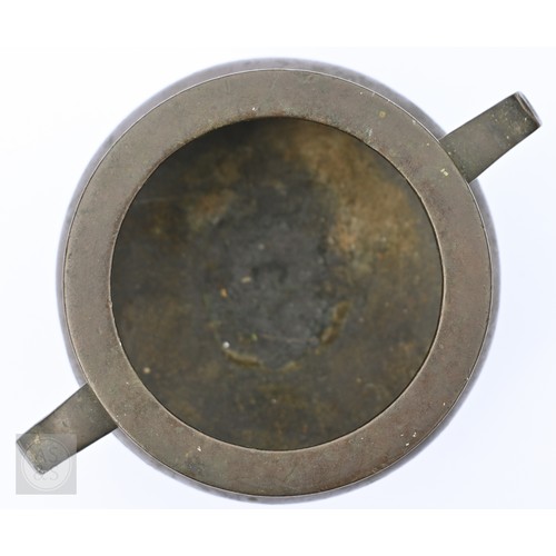 310 - A 17th/18th century Chinese bronze censer (incense burner) and original stand, the censer with compr... 