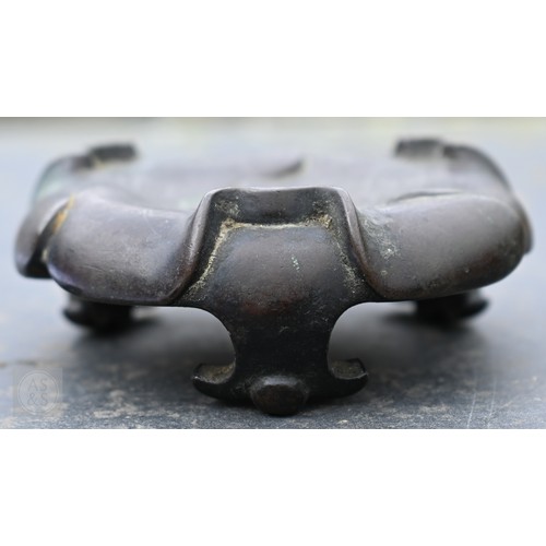 310 - A 17th/18th century Chinese bronze censer (incense burner) and original stand, the censer with compr... 