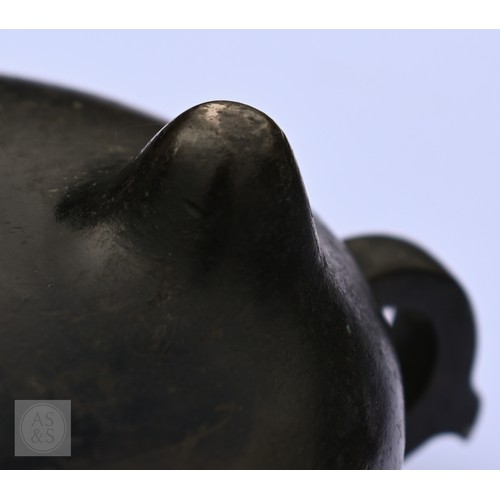 310 - A 17th/18th century Chinese bronze censer (incense burner) and original stand, the censer with compr... 